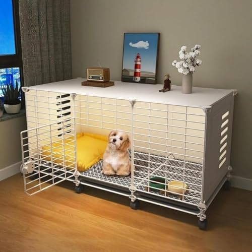 ChoyClit 犬ケージ ペットサークル ベーシック ペットケージ ペットハウス お手入れ簡単 大容量 簡単な組み立て ペットゲージ 犬 サークル 中型犬 小型犬用ゲージ 屋根と車輪とトレイ付き 屋内および屋外での使用に適しています (109*37*57