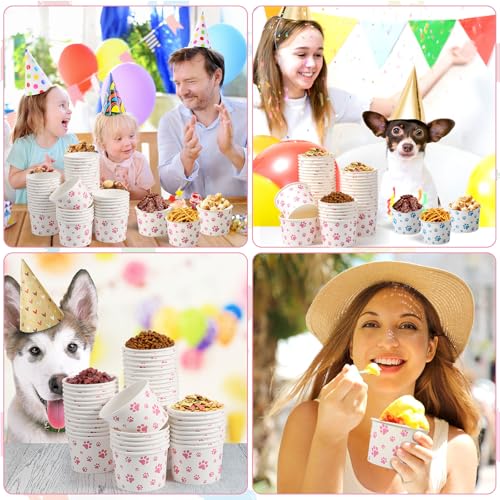 Patelai Count 8 oz Paw Print Ice Cream Cups Bulk Paper Pup Cups Disposable Dog Bowls Dog Paw Print Dessert Bowls for Doggie Puppy Pet Dogs Theme Party Whip Ice Cream Snack Treat Food (Pink,50) by Patelai - Image 7