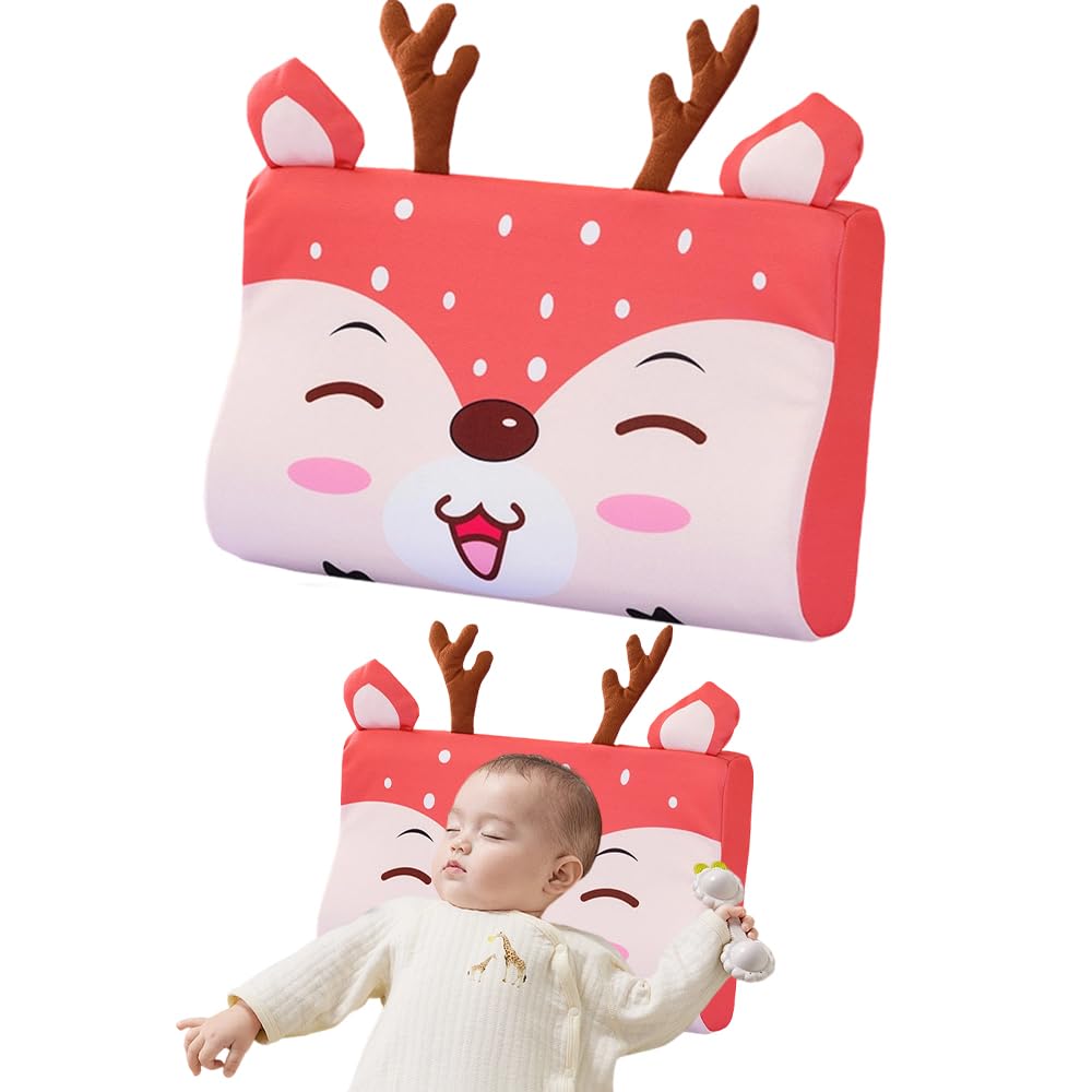 Lunillow Coussin Enfant, Petit Coussin Enfant, 45 X 27 Cm Oreiller Ergonomique pour Enfants, Respirant Confortable Oreiller Enfant pour La Maison la Chambre d'enfant (Cerf)