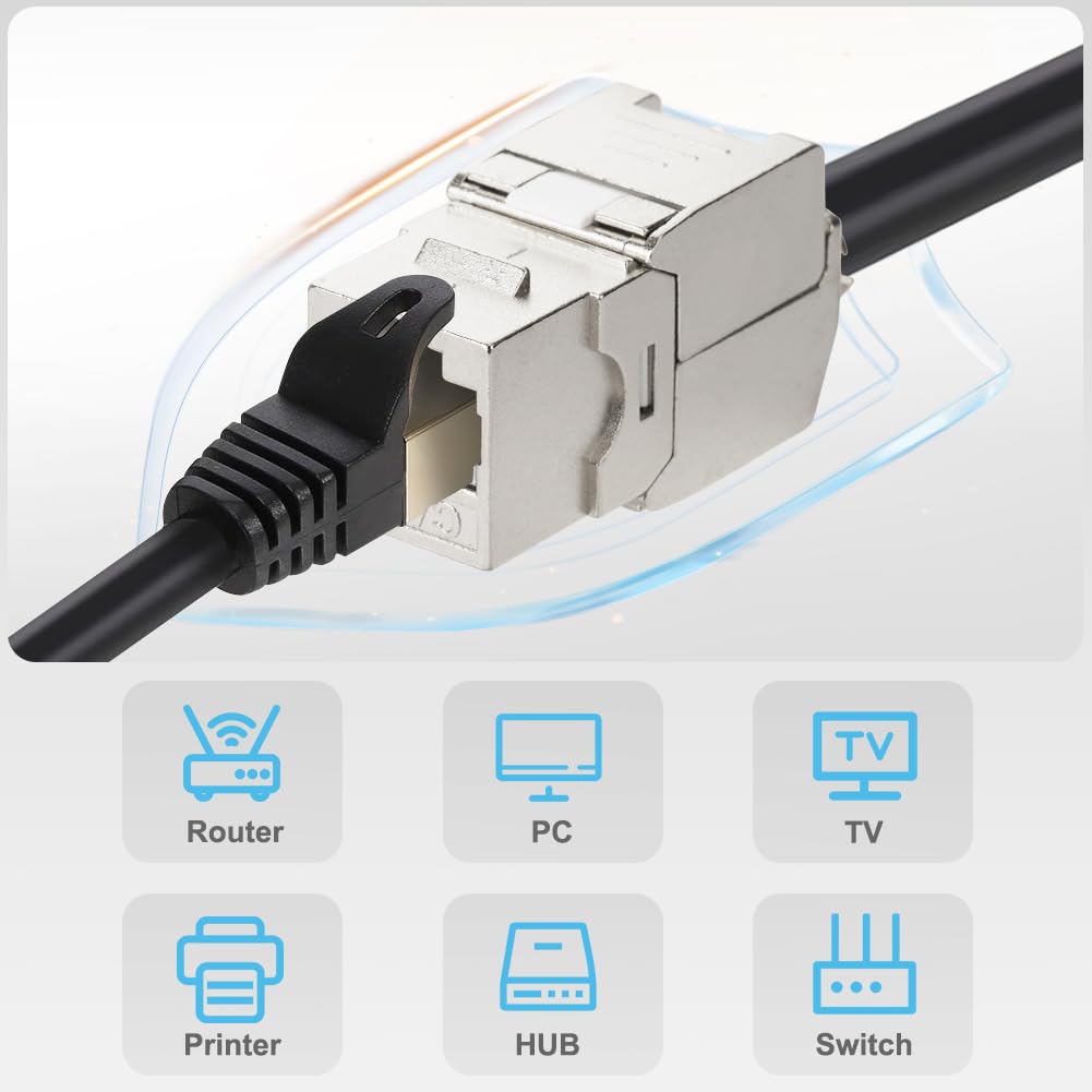 OFFCUP 12x Keystone Modul CAT 7 Jack bis zu 500 MHz 10 Gbit/s Netzwerk Patch Panel, Montage CAT Rohkabel Buchse Werkzeugfrei Dank Snap-In Kompatibel mit den meisten Panels Kein Rost Und Langlebig