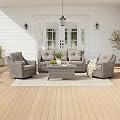 CHITA 4 Pieces Wicker Patio Furniture Set, Outdoor Conversation Set with 2 Pieces Rattan Rocking Swivel Chairs, 3-Seater Sofa, Coffe Table