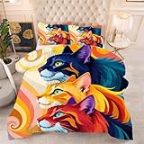 ZZXHG Alle Jahreszeiten 3D Druck Bettdecke Hautfreundlich - Buntes Katzenmuster, XXL Bettdecken Set...