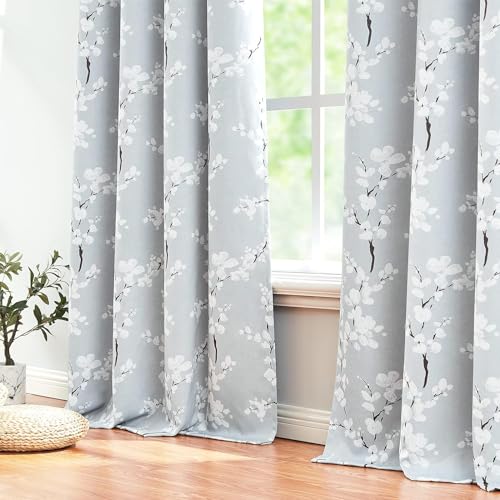 Image of BFAM Floral Print 100% Blackout Curtain with Black Linning at Back, Floral Print Curtains for Living Room /Bedroom Thermal Insulated Energey Saving Blossom Curtain, Pack of 1 Curtain