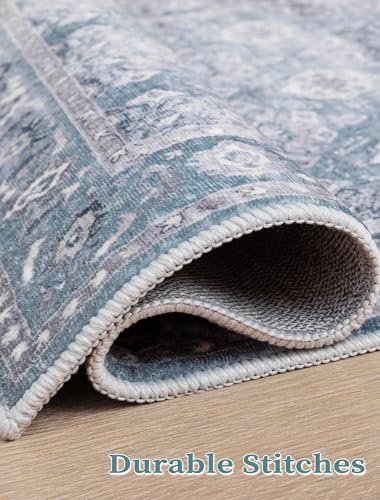 SERISSA Boho Washable Runner Rug, 2x6 Rug Non-Slip Vintage Floral Hallway Kitchen Runner Rug Ultra Soft Print Distressed Blue Grey Floor Carpet for Bedroom Bathroom Laundry Room