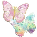 VIKY® 12 Stück Einladungskarten Kindergeburtstag Mädchen,Partyeinladungen Einladung Kindergeburtstag Mädchen,Einladungskarten Geburtstag Mädchen mit Schmetterlinge Deko,Schmetterling Deko Geburtstag