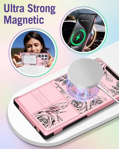 Buleens for Samsung Galaxy S22 Ultra Case 6.8 Inch - with Ring Stand & Camera Cover Aesthetic Cute Designed Women Girls Girly Roses Flowers for Samsung S22 Ultra Case Compatible with Magsafe - image 4