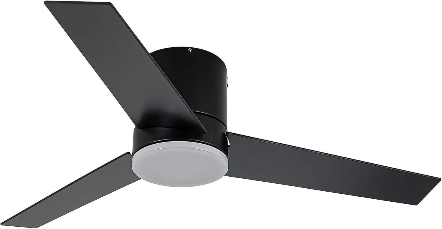 Low Profile Ceiling Fans with Lights and Remote, 48 Inch Bedroom Ceiling Fans Flush Mount, Indoor/Outdoor Fans for Patios, Reversible 3 Blades, Noiseless, Color Temp Adjusted, DOE ETL Tested (Black)