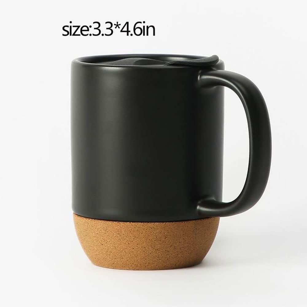 Tazas de café y té, Taza de cerámica con Fondo de Corcho con Tapa, Taza de café, Aislamiento térmico, Fondo de Corcho, Taza de Leche de cerámica Taza de café (Color : Blanc) (Color : Schwarz, Size :