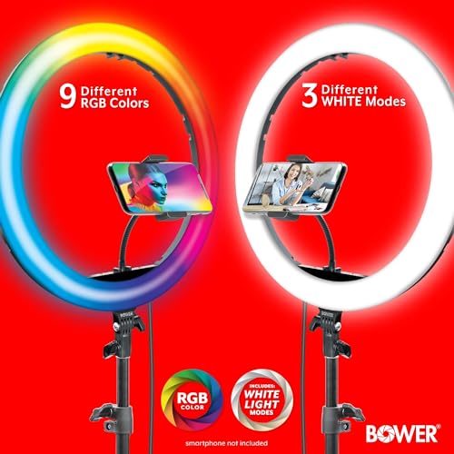 Bower Ring Light with Stand. 16 inch RGB LED Light, 62\" Tripod Phone Holder, Wireless Remote, 16 Special Effects/9 Colors/3 White Lights for Selfie, Live Stream, Makeup, YouTube, TikTok, Videos