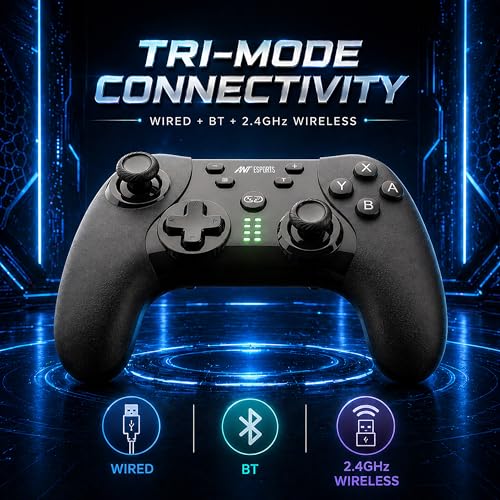 Image of Ant Esports Cosmos 3-Mode Wireless Gaming Controller, Hall Effect Precision Joysticks with Hall-Linear Triggers, Bluetooth 5.3, 2.4GHz, Fast Type-C Charging for PC, Switch, Android TV, Mobile- Black