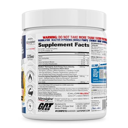 Image of GAT SPORT NITRAFLEX Burn, Pre-Workout, Blue Raspberry, 30 Servings
