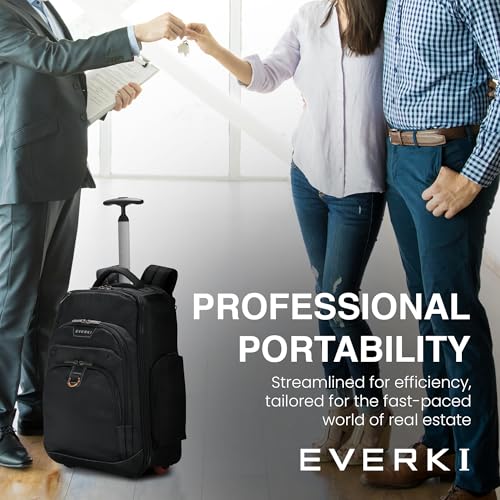 EVERKI Atlas Wheeled 30L Laptop Backpack - Rolling Backpack for Men & Women, Carry-On Travel Roller Backpack for Laptops, Fits 13 to 17.3 Inches with Adjustable Compartment for Business & Work - Black