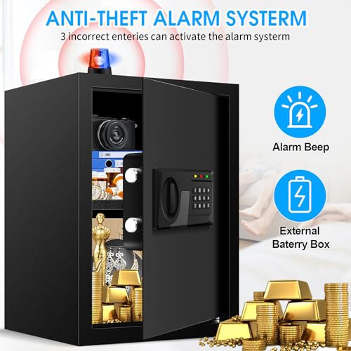 3.0 Cuft Large Fire Proof Safe for Home Documents, Digital Security Safety Box with Electronic Keypad and Keys, Anti-Theft Fire Safe Box for Home, Personal Safe for Money Firearm Medicine Valuables