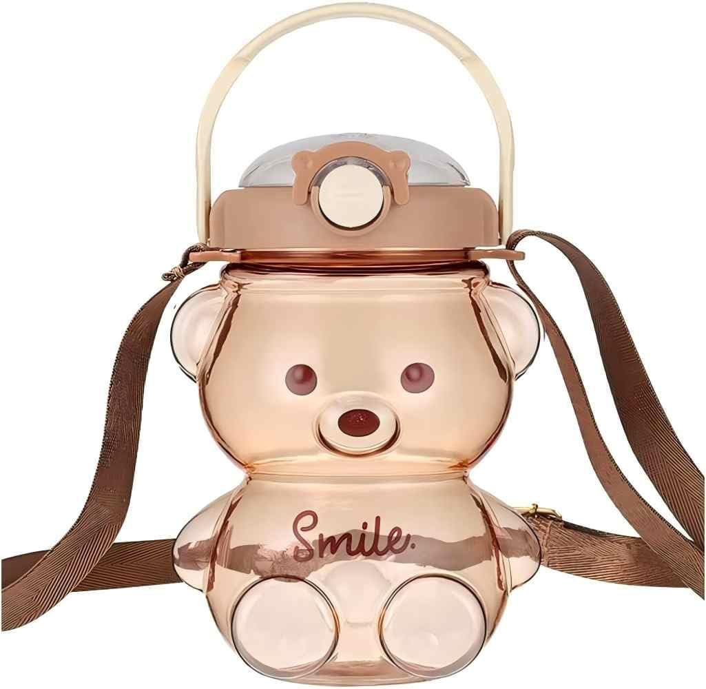 XGZ Kawaii Bear Water Bottle Cute Water Bottles with Adjustable Removable Shoulder Strap Large Capacity Straw Bottle for