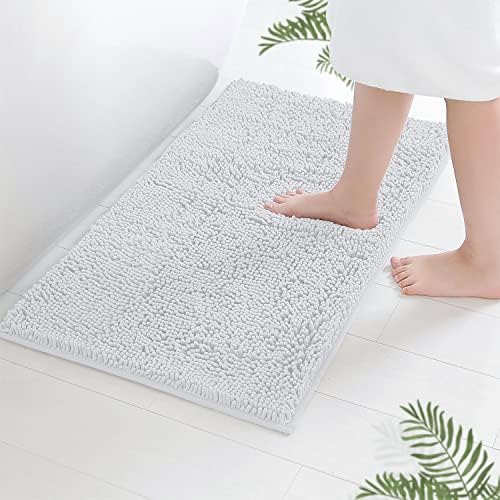LuxUrux Bath Mat-Extra-Soft Plush Bath Shower Bathroom Rug, 1'' Chenille Microfiber Material, Super Absorbent Shaggy Bath Rug (40 x 60 cm, White)
