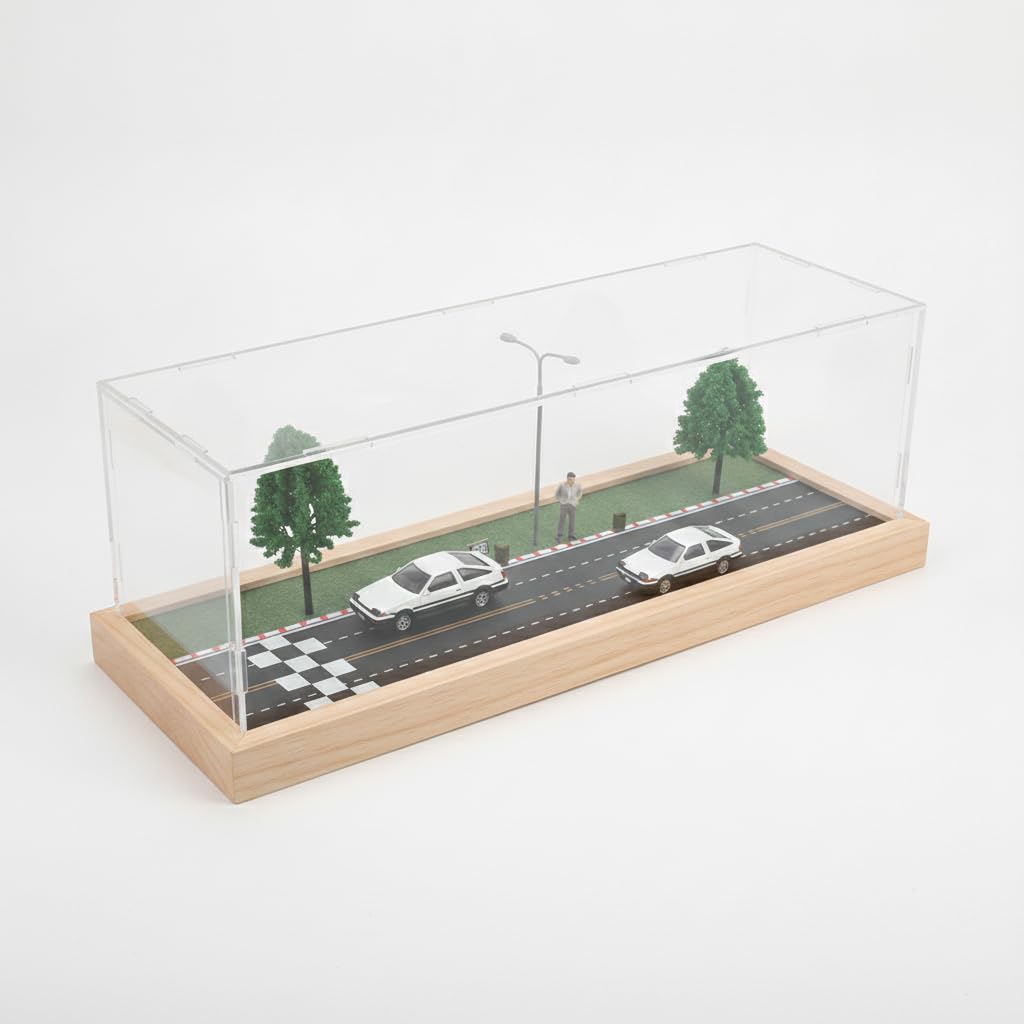 Homyl Vetrina 1:64 per Modellini Auto con Diorama, Scatola Antipolvere per Collezionismo, per hobby , Pista da corsa con scena in acrilico