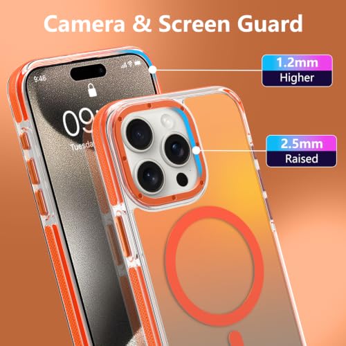 Image of Magnetic Case for iPhone 15 Pro [Compatible with Magsafe] [Cute Fashion Fluorescent Design] [1 Screen Protector] Slim Translucent Matte Case for iPhone 15 Pro 6.1 inch 2023, Orange