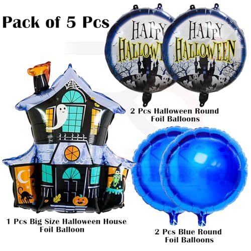 Image of Rozi Decoration Halloween Scray Home Foil Balloons Decoration Items for Home | Haunted Theme Party Decor | Happy Halloween Multicolor Balloons, 5 Pieces