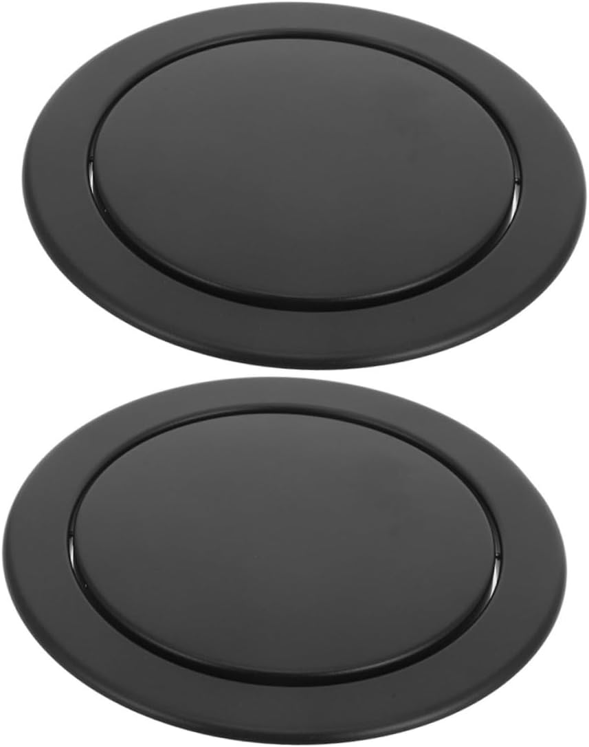Cabilock Stainless Steel Recessed Trash Can Lid with Swing Flap, round Countertop Garbage Grommet Cover for Kitchen Bathroom Office, 2pcs Black Covers Suitable for 21-24cm Opening