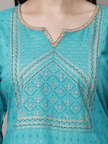 Image of Women's Pink Printed Short Kurti with Lace Trim, 3 /4 Sleeves, Ethnic Indian Style Top