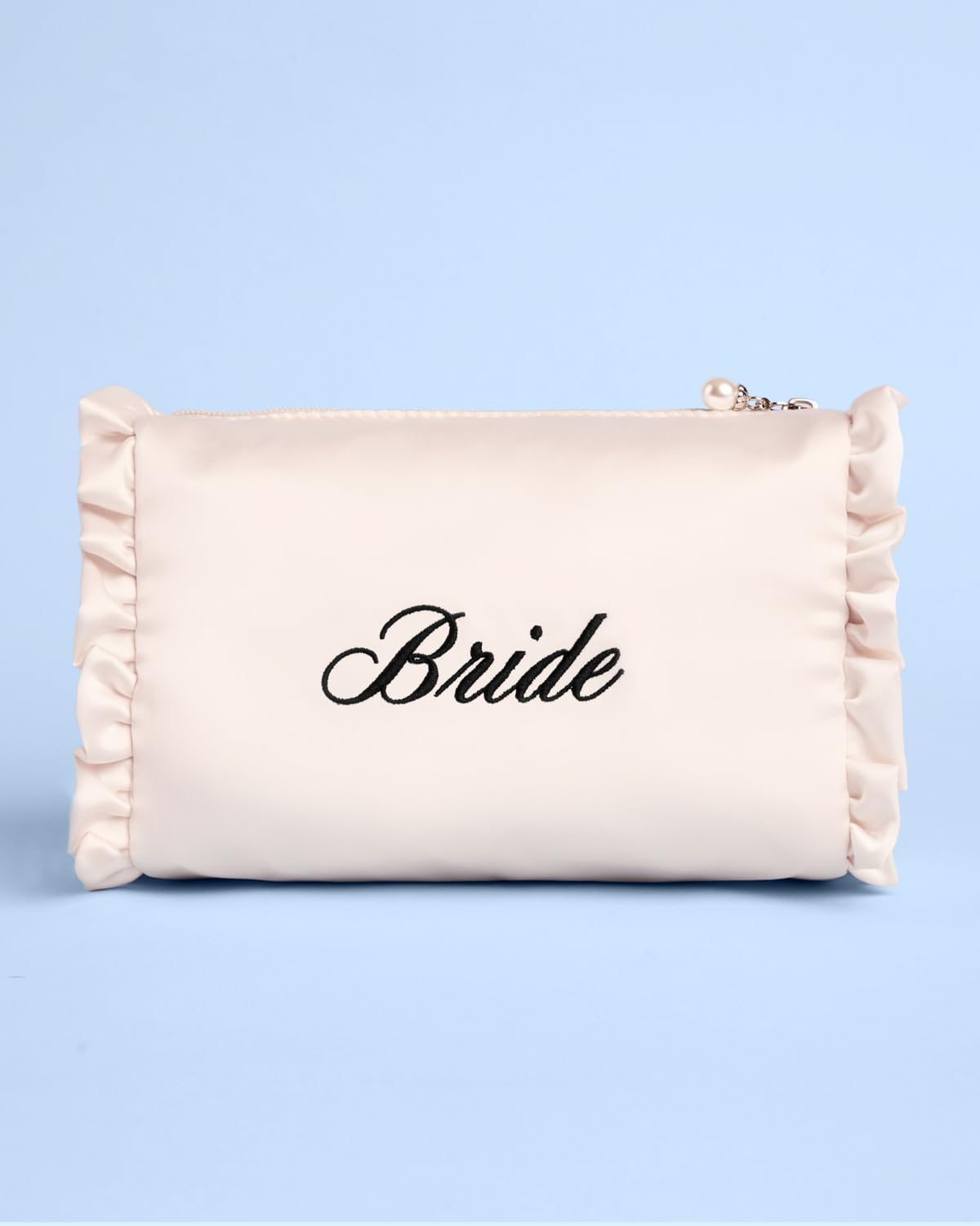 xo, Fetti Satin Bride Cosmetic Bag | Bachelorette Party Decorations, Bride To Be Purse, Bridal Shower Accessory, GRWM Makeup Bag