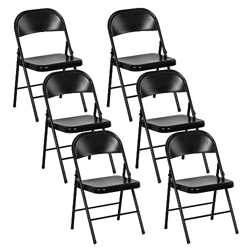 Homy Casa Folding Chair with Metal Frame Set of 6, Lightweight & Space-Saving Design, Available in Cushioned and Non-Cushioned Styles for Game Room, Dining, Office, or Events, Black