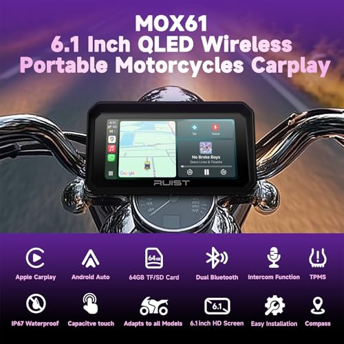 Image of 6.1 inch Wireless Motorcycle CarPlay Screen with TPMS, Model MOX61 | Wireless Apple CarPlay & Android Auto, IP67 Waterproof GPS, Dual Bluetooth, Magnetic Mount, Voice Control.