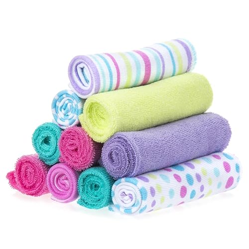 Image of Spasilk Washcloth Wipes Set for Newborn Boys and Girls, Soft Terry Washcloth Set, Pack of 10, Aqua Bubbles, (010-1201)