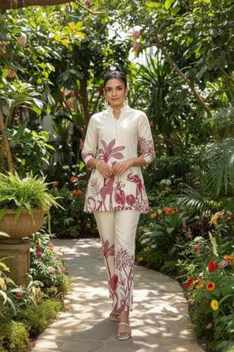 Image of NAINVISH Women's Rayon Co-Ord Set | Printed Shirt and Pant Set for Women | Casual Two Piece Lounge Outfit | Western Outfit