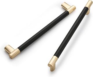 ROMATEE 10 Pack 7 Inch(177mm) Knurled Black and Gold Kitchen Cabinet Handles,Brushed Gold Cabinet Pulls Kitchen Cabinet Hardware Cupboard Handles Drawer Handles Cupboard Pulls