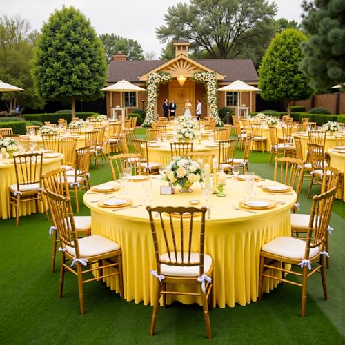 Htper 6pk Yellow Round Spandex Tablecloths for 60inch Table, Wrinkle Free Stretchy 120inch Fitted 5FT Round Table Cover Desk Skirt for Wedding Fall Thanksgiving Party Birthday Banquet - Image 5