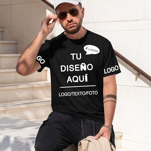 PRFELMG Camiseta Personalizada,Camisetas Personalizadas Hombre Mujer,Personalizar Camisetas 4 Caras,Regalos Personalizados - Personalizable con Tus Logo/Fotos/Textos