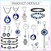 YADOCA 15Pcs Evil Eye Necklace for Women Men Evil Eye Bracelets Earring Ring Jewelry Hamsa Hand Pendant Turkish Protection Jewelry Set with 50Pcs Stickers