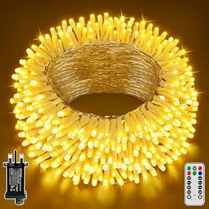 Fairy Lights Plug in, 20m 200 LEDs Fairy Lights Mains Powered with Timer, Waterproof Warm White String Lights with Remote/8 Modes/Indoor Outdoor for Bedroom Patio Party Tree Decorations