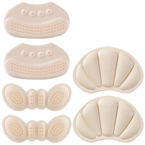 Heel Grips Liner Cushions Inserts for Loose Shoes, Prevent Heel Slip and Blister Pads for Men Women Shoe Too Big, 2PCS-Beige+2PCS-Beige+2PCS-Beige