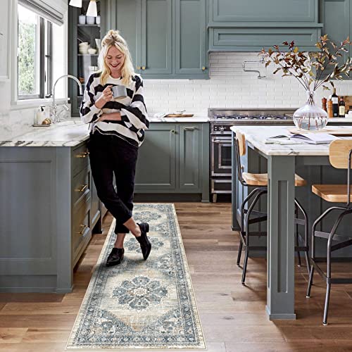 YOUFORTONG 2x7 Runner Rugs for Hallways Soft Kitchen Rug Non Slip Rug Runner with Rubber Backing for Bathroom Washable Non Shedding Farmhouse Runner Rug (Blue, 2X7)