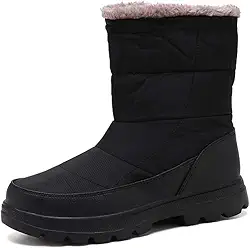 Botas Masculinas de Lona à Prova D'água com Pele e Botas de Neve Quentes para Uso ao Ar Livre, Tênis Macio, Caminhada, Moda Masculina, Cano Médio, Sem Cadarço e Sem Cadarço