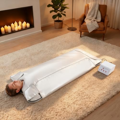 Infrarot Saunadecke tragbar 180x80cm mit Temperatureinstellung & Timerfunktion 600W faltbar Infrarotdecke für heißes Schwitzen Anti-Aging Schönheitsgerät Muskelentspannung & Hautverjüngung