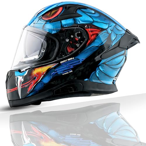 Image of Apex Venomous Smart Helmet - Bluetooth, High-Impact, Scratch-Resistant Visor, Sensor- Black Blue, M