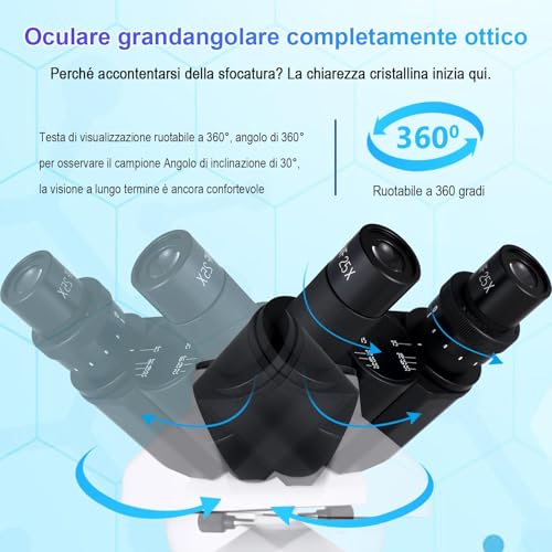 Trinokulares optisches Mikroskop, 40- bis 5000-fache Vergrößerung, wissenschaftliches Profimikroskop mit USB-Kamera und mechanischem Tisch, Mikroskop für Erwachsene