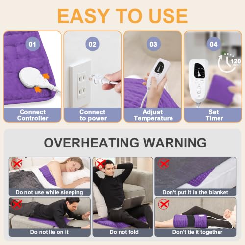 Image of Heating Pad,Electric Heating Pads,Heating Pad for Back,Purple,24x12 Inch | Heating Pads for Shoulder,Neck,Abdomen,Knee,Arms,Legs,Heat Pad for Birthday Father Mother Gift Women Men,6 Heat Settings