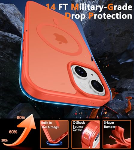 Image of FNTCASE for iPhone 15 Case: for iPhone 14 Case & iPhone 13 Case [Compatible with Magsafe] Translucent Matte Cases with [Screen Protector] Military Grade Shockproof Protective Phone Cover - Orange