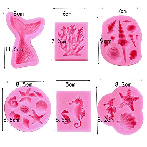 xlwen Stampi In Silicone Per Fondente a Tema Marino, 6 Pezzi Stampi In Silicone a Forma Di Sirena,Stampo In Silicone a Forma Di Sirena Per Decorare Torte Diy Cioccolato Caramelle Biscotti