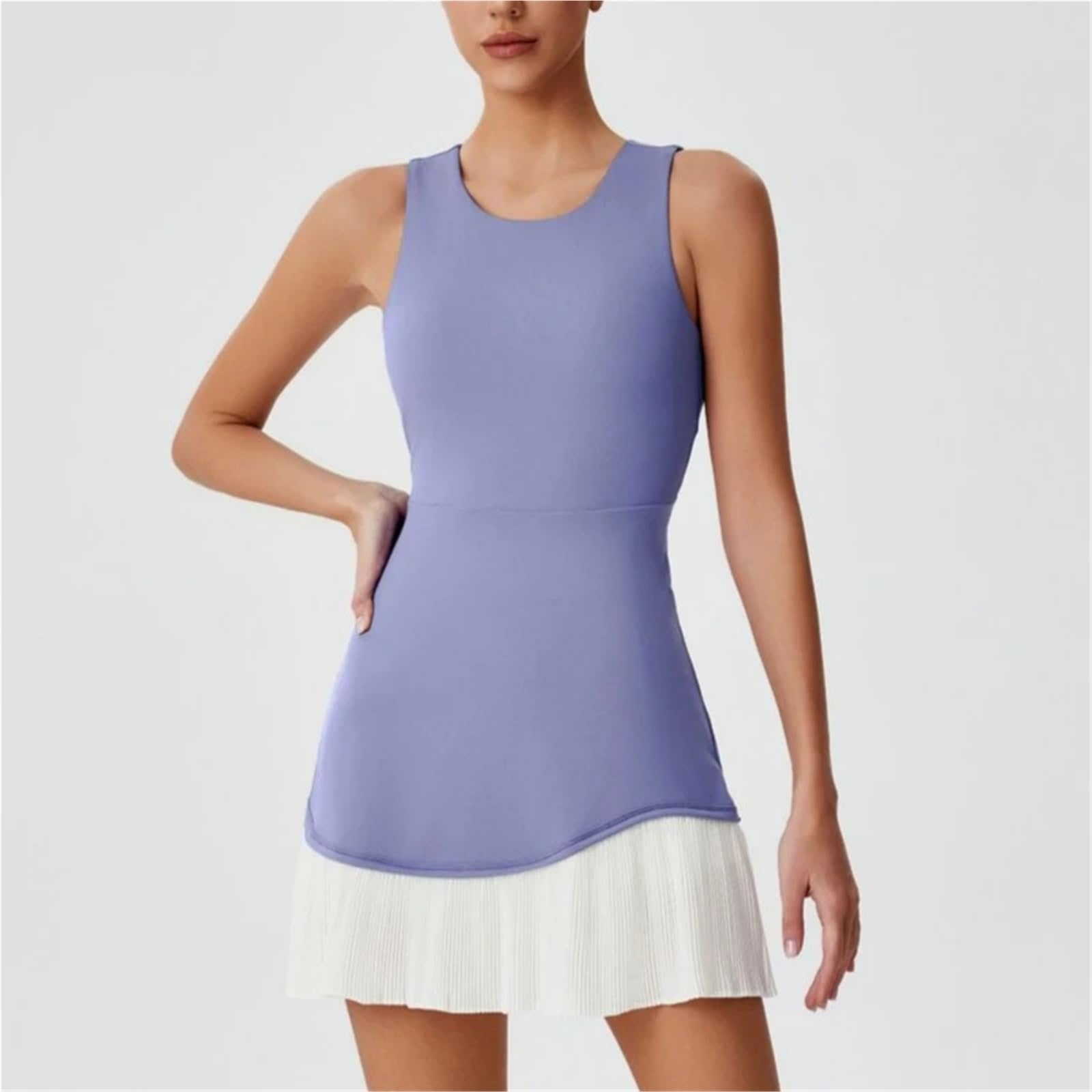Vestido Tenis Mujer Vestido Deportivo de Verano, péndulo Plisado, antiligero, Falda Tenis Bádminton Secado rápido, Espalda Hueca, Traje Yoga Golf una Pieza