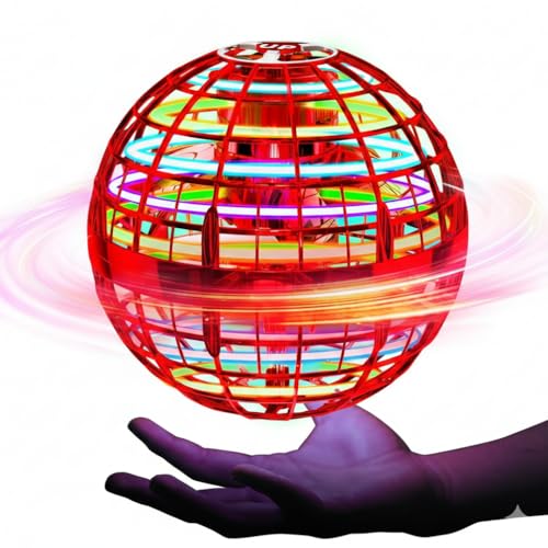 2025 Red Flying Orb Ball Toy – Hand Controlled LED Hover Drone, 360° Boomerang Spinner Cosmic Globe, Birthday Gift for Boys & Girls Ages 6-12, Indoor Outdoor Magic Ball, USB Rechargeable