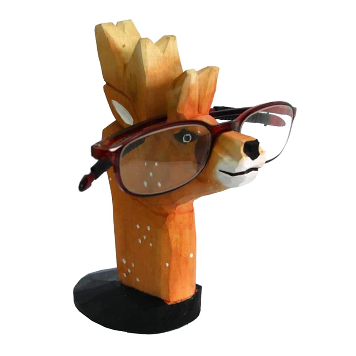 Red Dollar Handmade Wood Carved Animal Eyeglass Holder, Cute Sunglasses Display Stand, Nightstand Home Office Desk Decor, Christmas Holiday New Year Business for Men Women Adults (Deer)