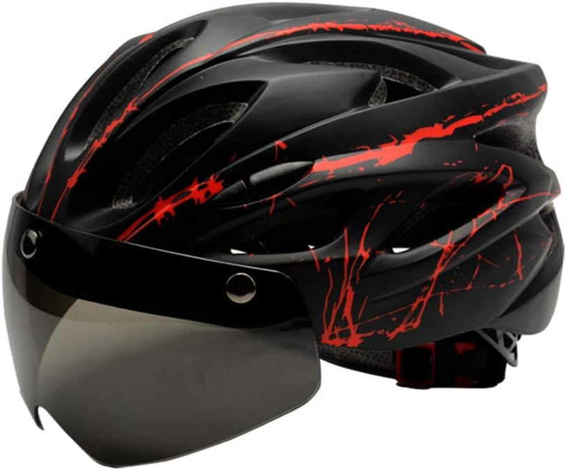 Creamon Magnetic Goggles Visor Bicycle Helmets, Bike Helmet Detachable Magnetic Goggles Visor Mountain and Road Bicycle Helmets Adjustable Adult Cycling Helmets Red