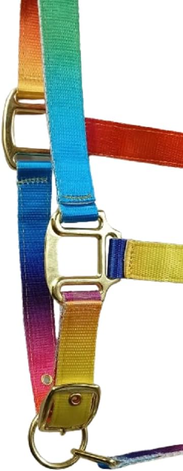 Rainbow Color Adjustable Heavy Duty Nylon Horse Halter with Snap for Pony, Cob and Full Horse