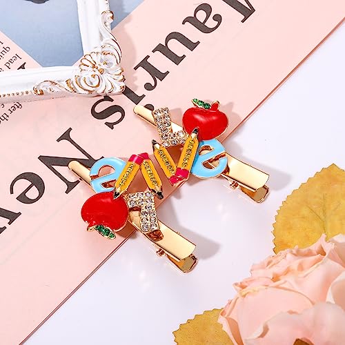 Pinzas de Pelo Anglesjell para Profesores, Clips de Pelo con Diseño de Lápiz y Manzana, 2 Piezas miniatura 2