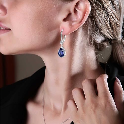 Teardrop Leverback Birthstone Earrings for Women 925 Sterling Silver 5A Cubic Zircon Dangle Drop Birthstone Earrings Jewelry Anniversary Birthday Christmas Gifts for Her2